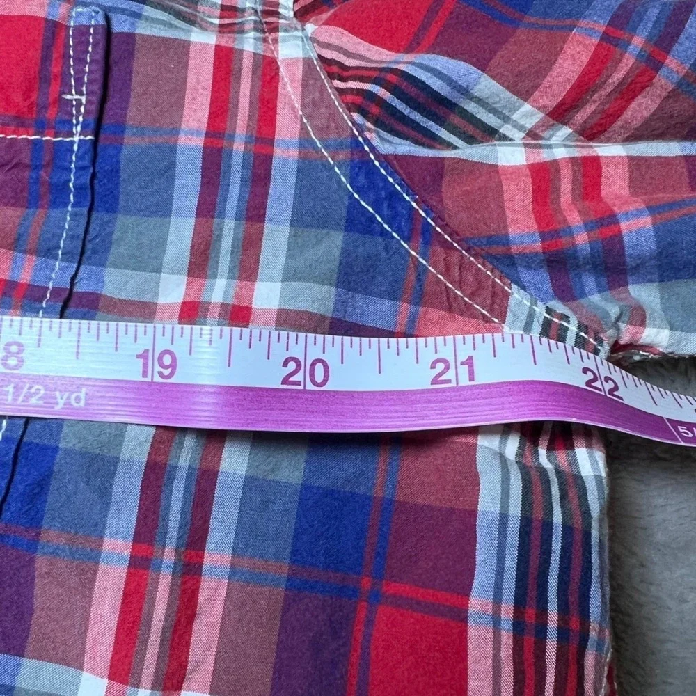 American Eagle Mens Size Short Sleeve Large Shirt Red Blue Plaid Vintage Fit‎